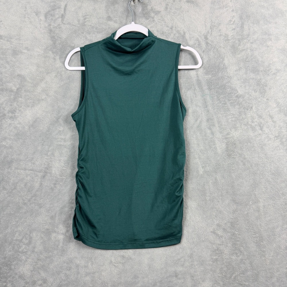 SHEIN Womens M Green Mock Neck Sleeveless Ruched Top Office Siren Quiet Luxury